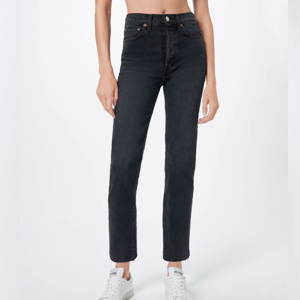 Re/done Comfort Stretch High Rise Stove Pipe Jeans- Faded Black